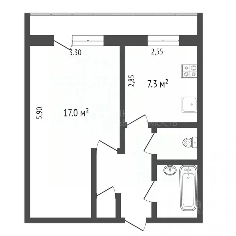 1-к кв. Тюменская область, Тюмень Холодильная ул., 11 (33.4 м) - Фото 1