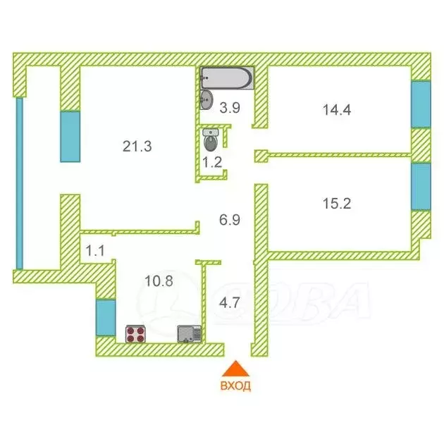 3-комнатная квартира: Тюмень, улица Демьяна Бедного, 98к4 (80 м) - Фото 0