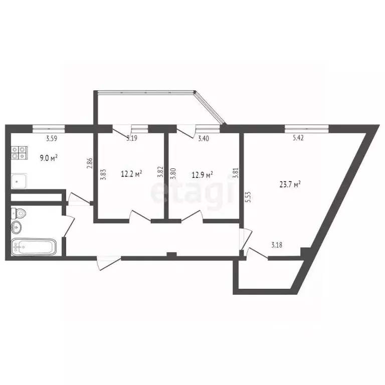 3-к кв. Белгородская область, Белгород ул. Губкина, 17и (82.4 м) - Фото 2