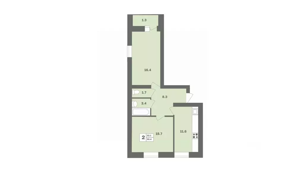 2-к кв. Башкортостан, Уфа Дагестанская ул., лит11 (58.4 м) - Фото 1