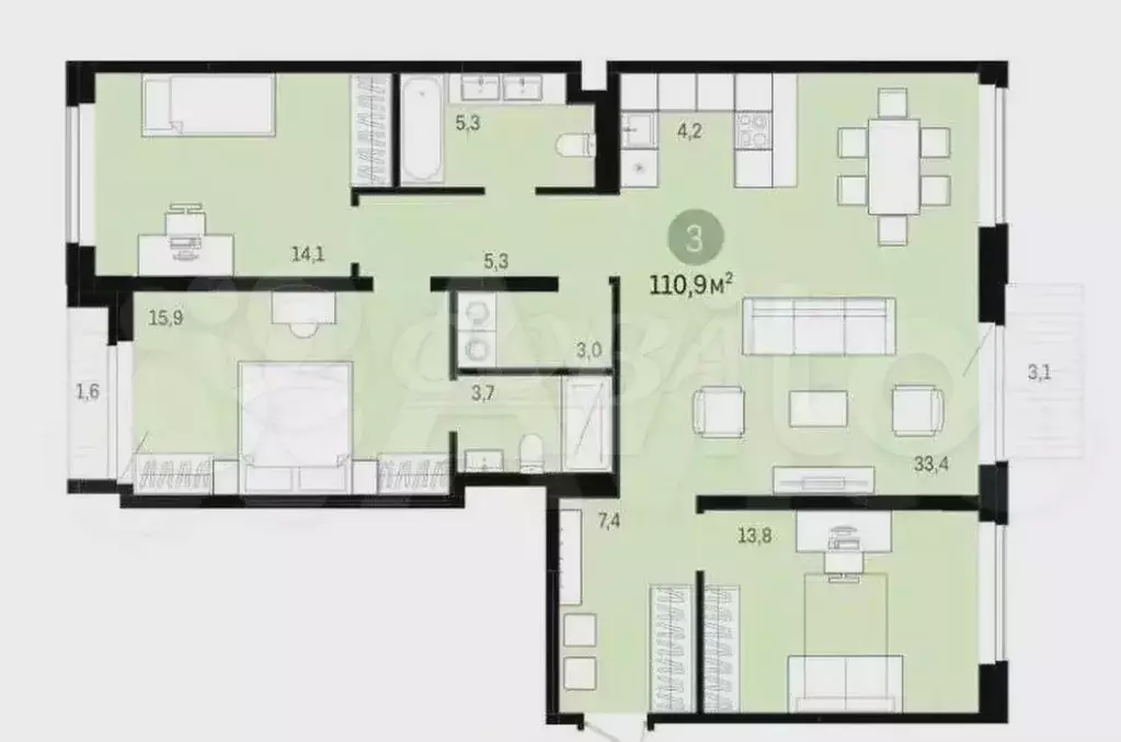 3-к. квартира, 110 м, 2/11 эт. - Фото 0