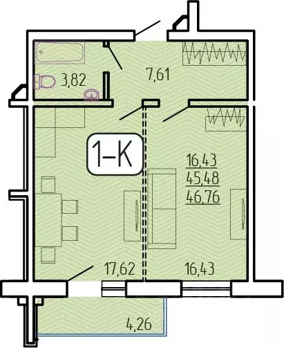 1-к кв. Бурятия, Улан-Удэ 129-й мкр,  (46.76 м) - Фото 1