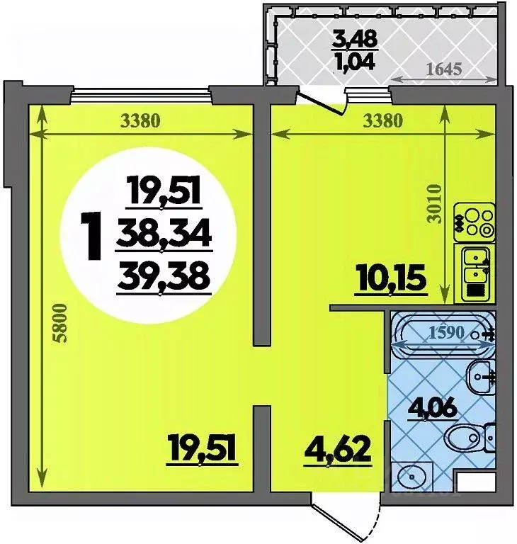 1-к кв. Адыгея, Майкоп  (39.38 м) - Фото 1
