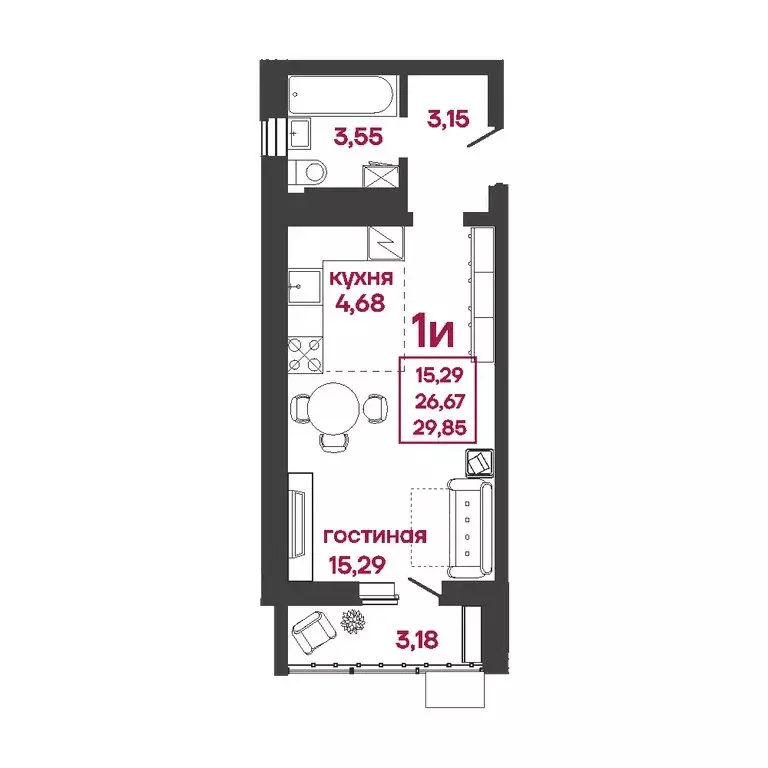 Квартира-студия: Пенза, улица Баталина, 31 (29.85 м) - Фото 0