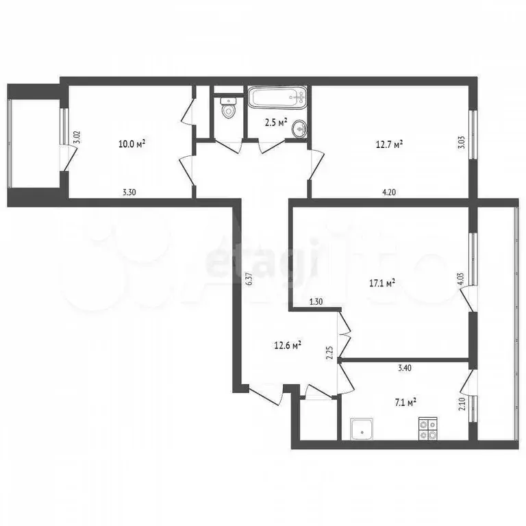 3-к. квартира, 64,5 м, 1/9 эт. - Фото 0