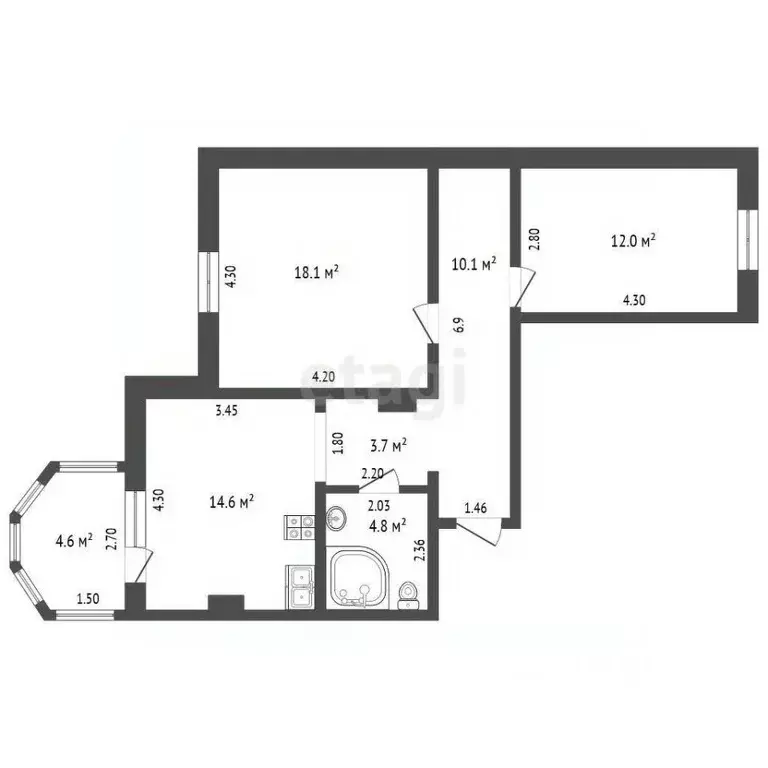 2-к кв. Ханты-Мансийский АО, Ханты-Мансийск ул. Гагарина, 65 (63.3 м) - Фото 1