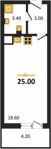 Студия Санкт-Петербург ул. Архивная, 6 (25.0 м) - Фото 2