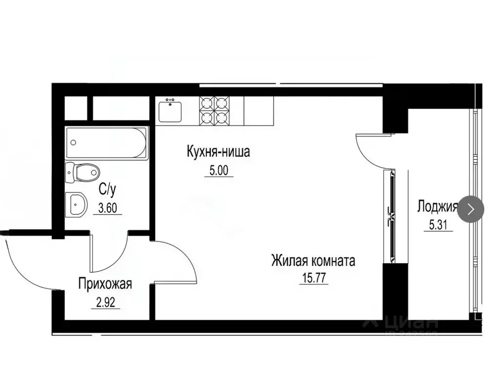 Студия Московская область, Раменское ул. Чугунова, 9 (27.9 м) - Фото 2