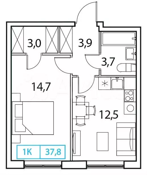 1-к. квартира, 37,8 м, 8/18 эт. - Фото 1