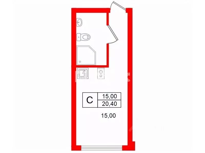 Студия Санкт-Петербург Песочная наб., 42к2 (20.4 м) - Фото 2