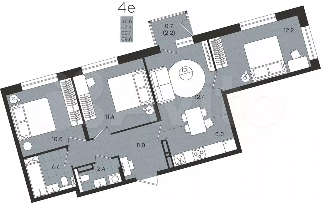 4-к. квартира, 68,1 м, 5/8 эт. - Фото 0