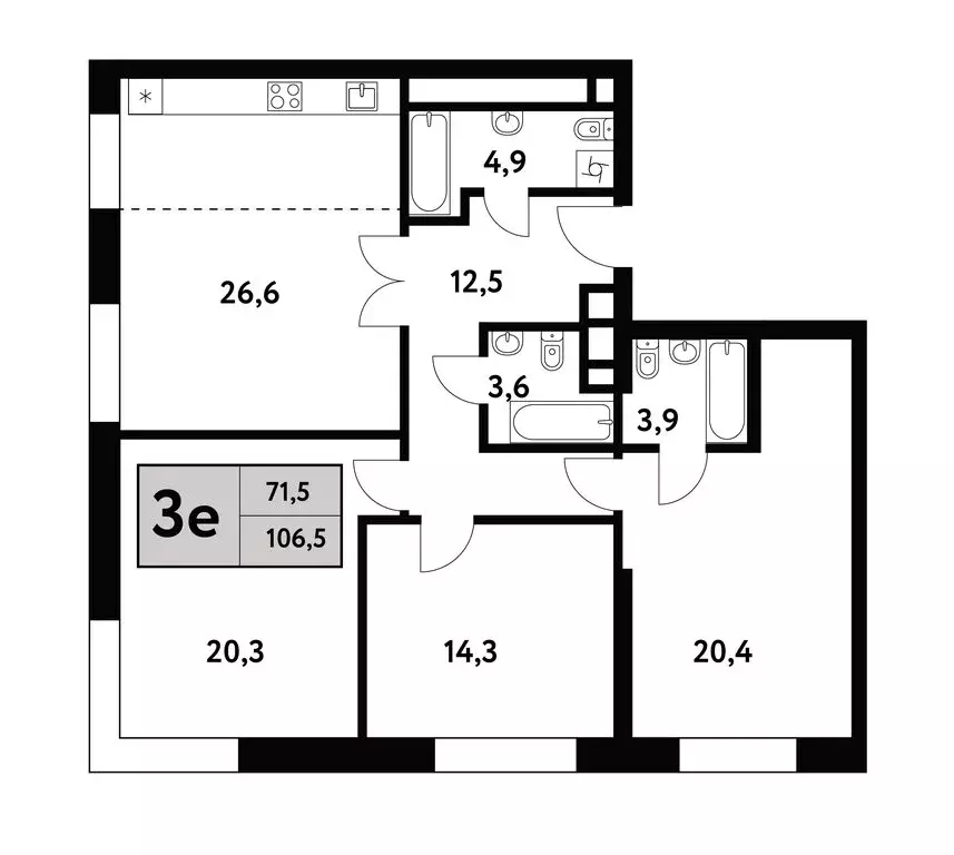 4-комнатная квартира: Москва, Фестивальная улица, 15к6 (105.9 м) - Фото 0