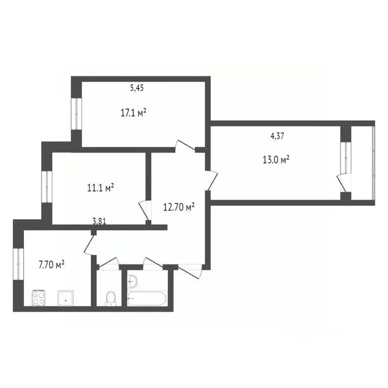 3-к кв. Ямало-Ненецкий АО, Новый Уренгой Советский мкр, 2/3 (66.9 м) - Фото 2