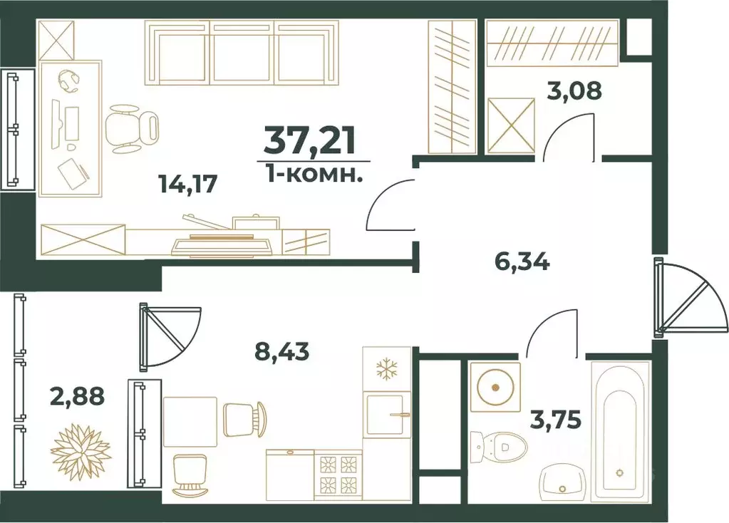 1-к кв. Башкортостан, Уфа ул. Ивана Спатара, 14 (37.21 м) - Фото 1