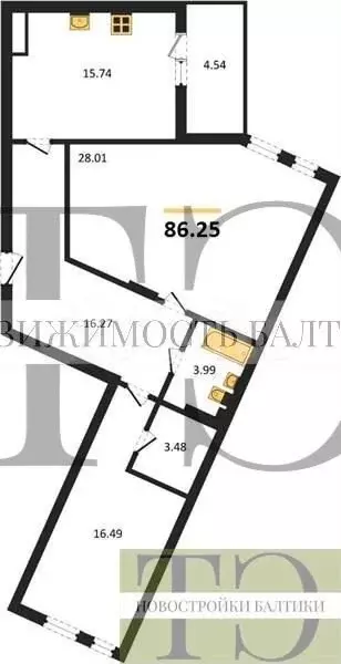 2-к. квартира, 86,3 м, 4/10 эт. - Фото 0