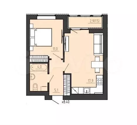 1-к. квартира, 40,9 м, 8/8 эт. - Фото 1