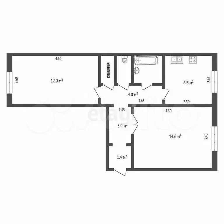 2-к. квартира, 47,1 м, 1/2 эт. - Фото 0
