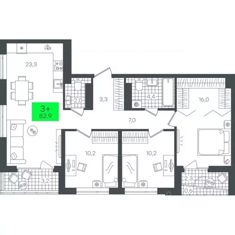 3-к кв. Тюменская область, Тюмень ул. Николая Глебова, 10 (82.99 м) - Фото 0