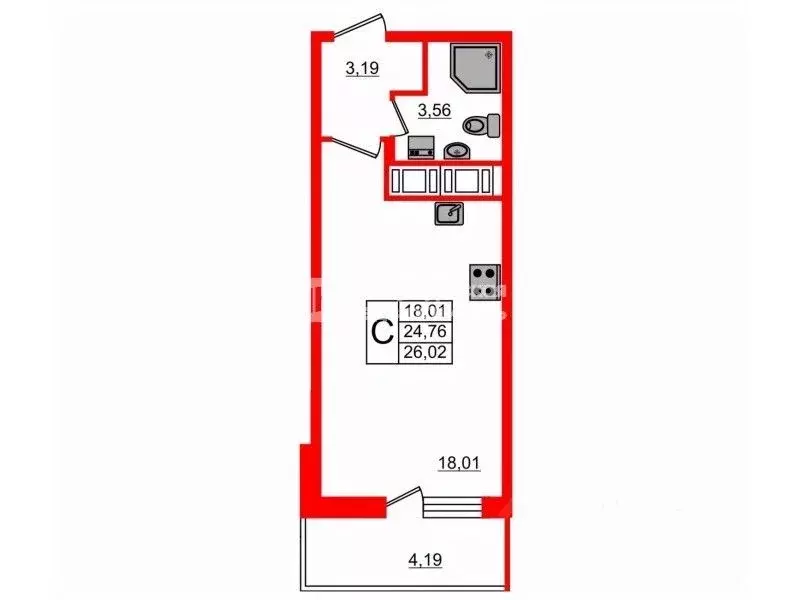 Студия Санкт-Петербург ул. Плесецкая, 20к1 (23.9 м) - Фото 2