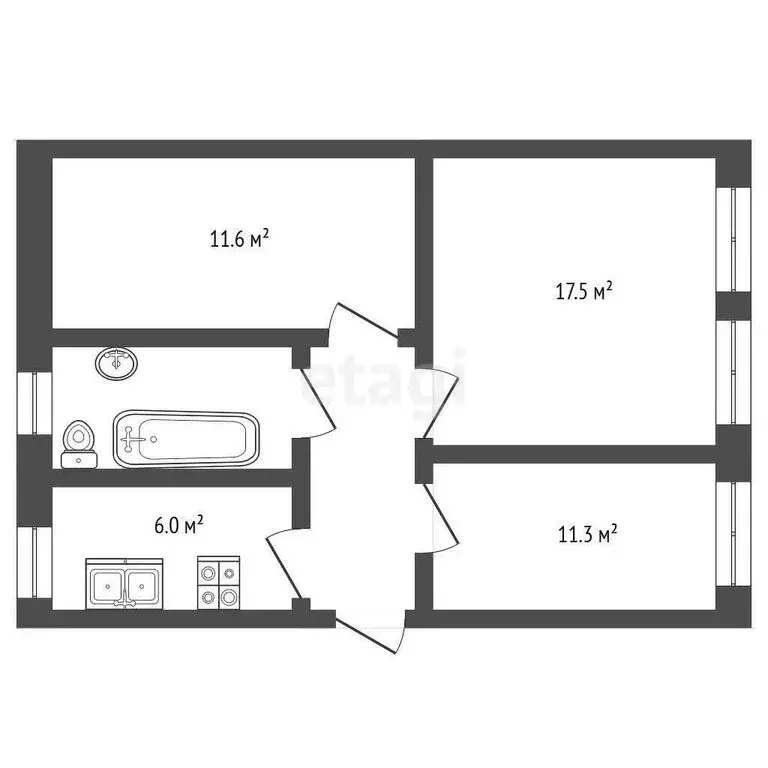 3-комнатная квартира: Рыбинск, Инженерная улица, 33А (55.7 м) - Фото 1