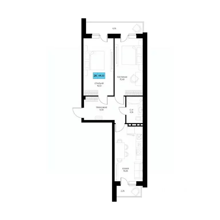 2-к кв. Дагестан, Дербент  (69.22 м) - Фото 0