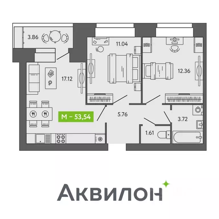 2-к кв. Архангельская область, Северодвинск  (53.54 м) - Фото 0