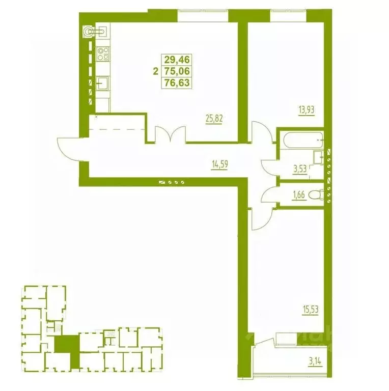 2-к кв. мордовия, саранск ул. фурманова, 35 (76.63 м) - Фото 1