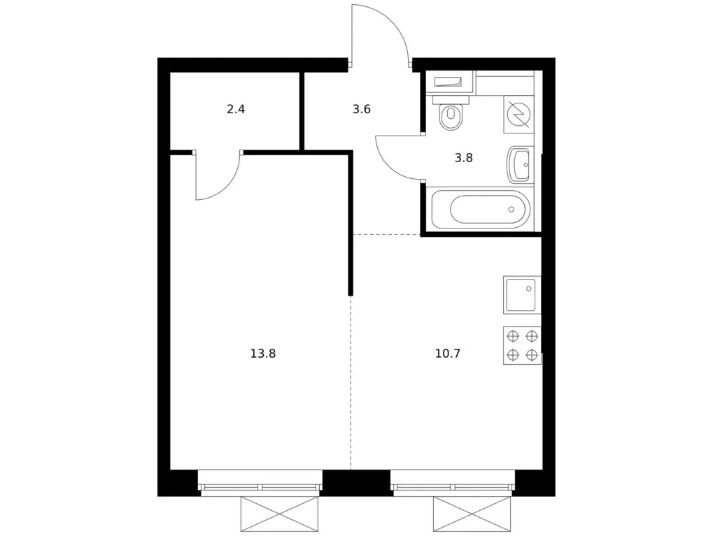 1-к квартира, 34.3 м - Фото 0
