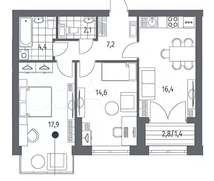 Квартира, 2 комнаты, 64 м - Фото 1