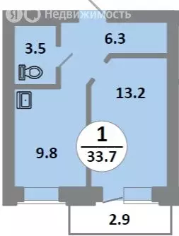 1-комнатная квартира: Красноярск, Соколовская улица, 52 (32.8 м) - Фото 0