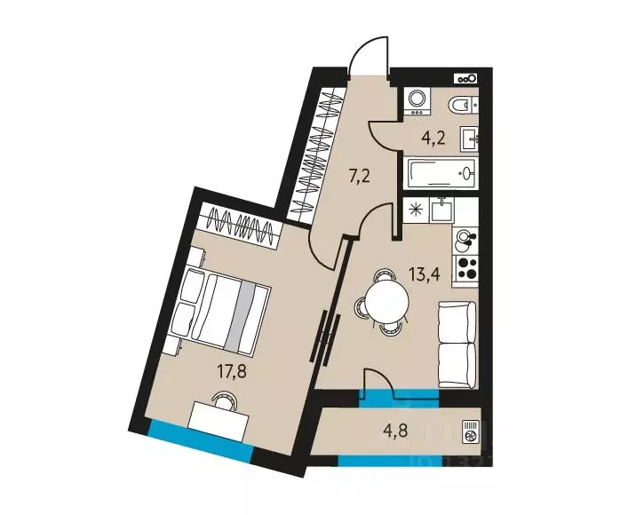 1-к кв. Пермский край, Пермь ул. Пушкина, 91 (45.0 м) - Фото 1