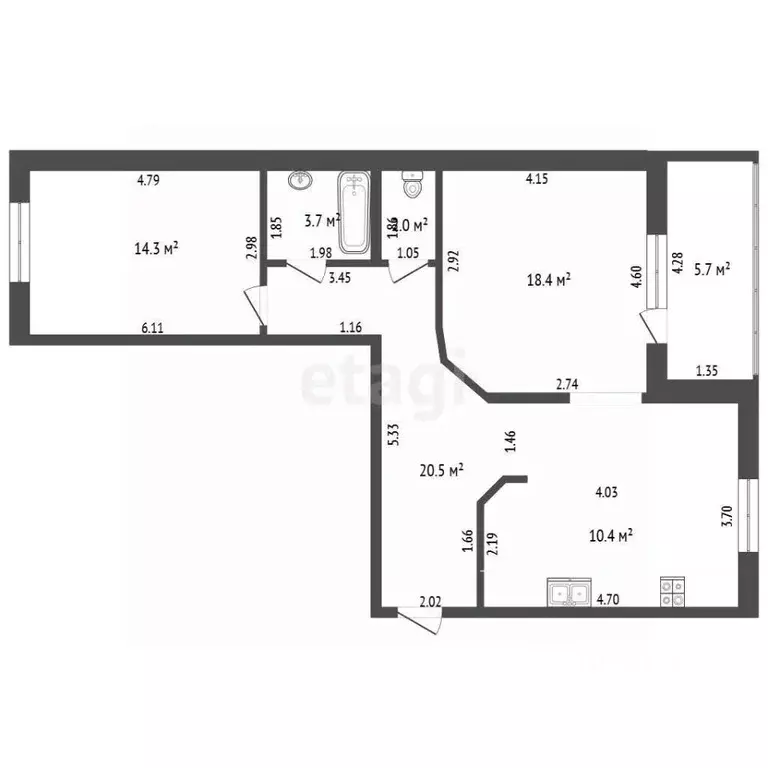 2-к кв. Алтайский край, Барнаул Северный Власихинский проезд, 66 (70.0 ... - Фото 2