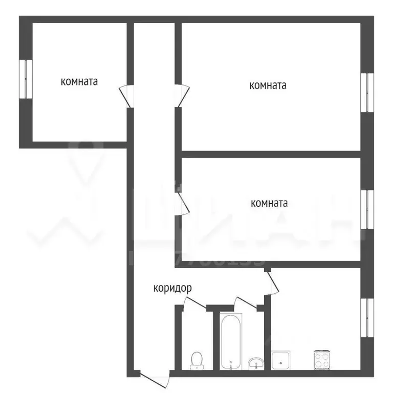 3-к кв. Омская область, Омск ул. Серова, 26 (63.3 м) - Фото 1
