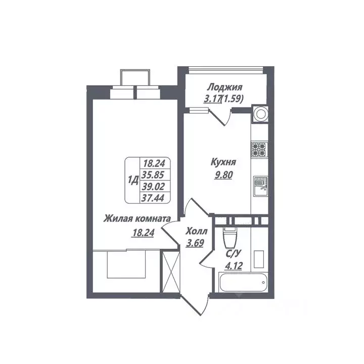 1-к кв. Ставропольский край, Ессентуки Октябрьская ул., 8/5 (37.44 м) - Фото 0