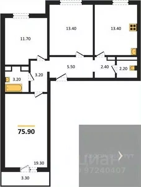 3-к кв. Воронежская область, Воронеж ул. Шидловского, 38 (75.9 м) - Фото 0