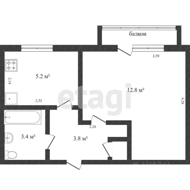 1-к кв. Амурская область, Благовещенск ул. Мухина, 89 (35.5 м) - Фото 1
