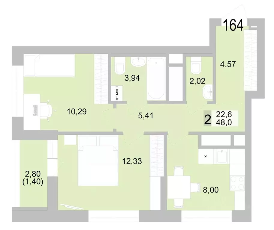 2-к кв. Свердловская область, Екатеринбург ул. Черкасская, 5к1 (49.36 ... - Фото 1