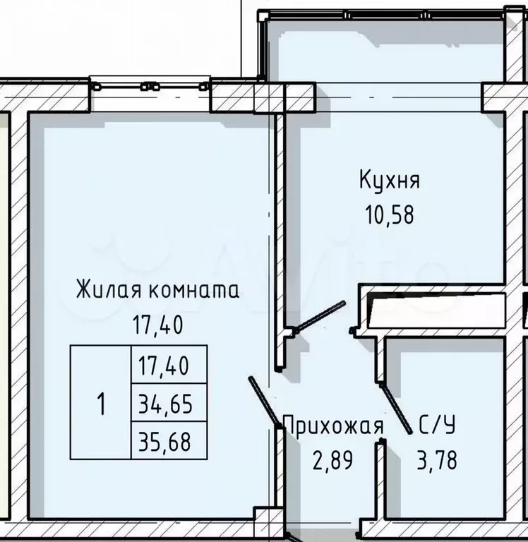 1-к. квартира, 35,7 м, 2/8 эт. - Фото 1