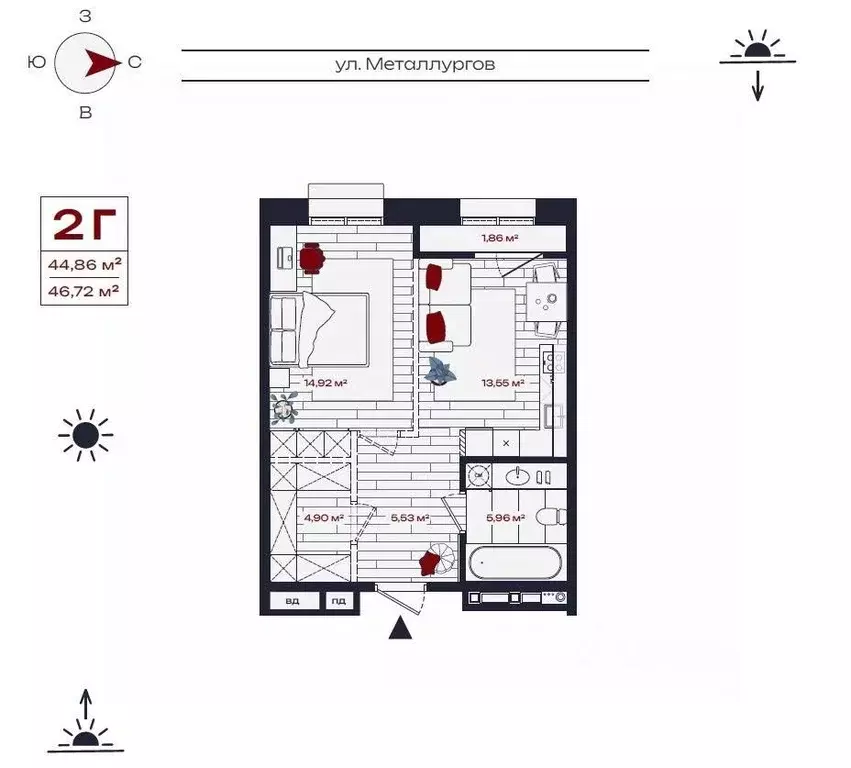 2-к кв. Иркутская область, Братск ул. Металлургов, 10 (46.72 м) - Фото 0