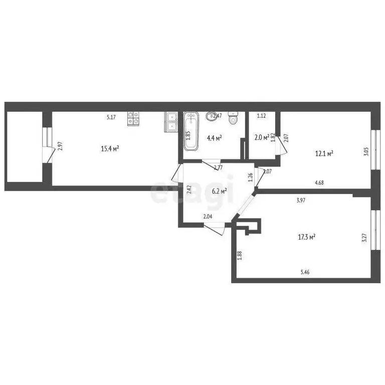 2-комнатная квартира: Евпатория, улица 60 лет ВЛКСМ, 31/3 (57.4 м) - Фото 1