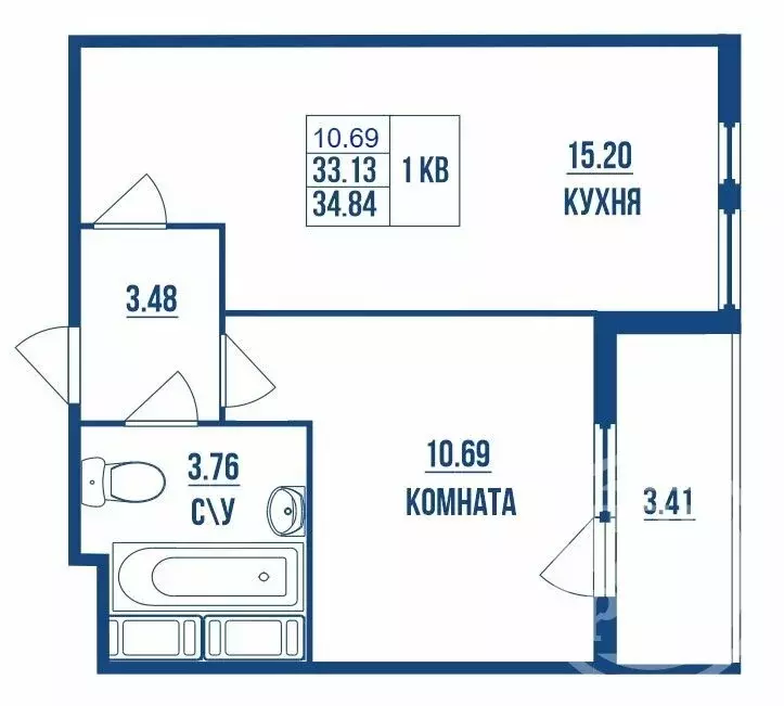 1-комнатная квартира: Санкт-Петербург, Студенческая улица, 14к1 (34.84 ... - Фото 1