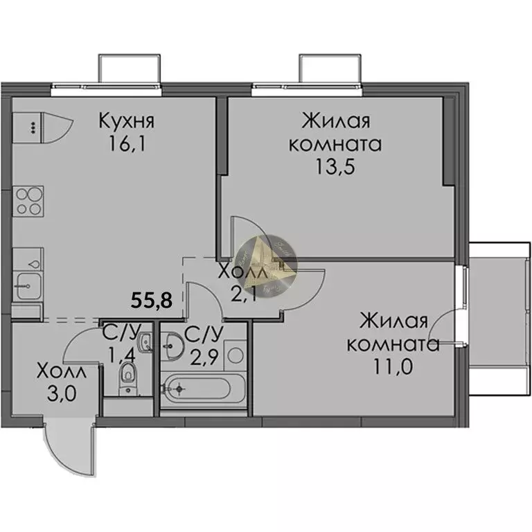 2-комнатная квартира: Санкт-Петербург, Лиговский проспект, 244 (55.8 ... - Фото 1