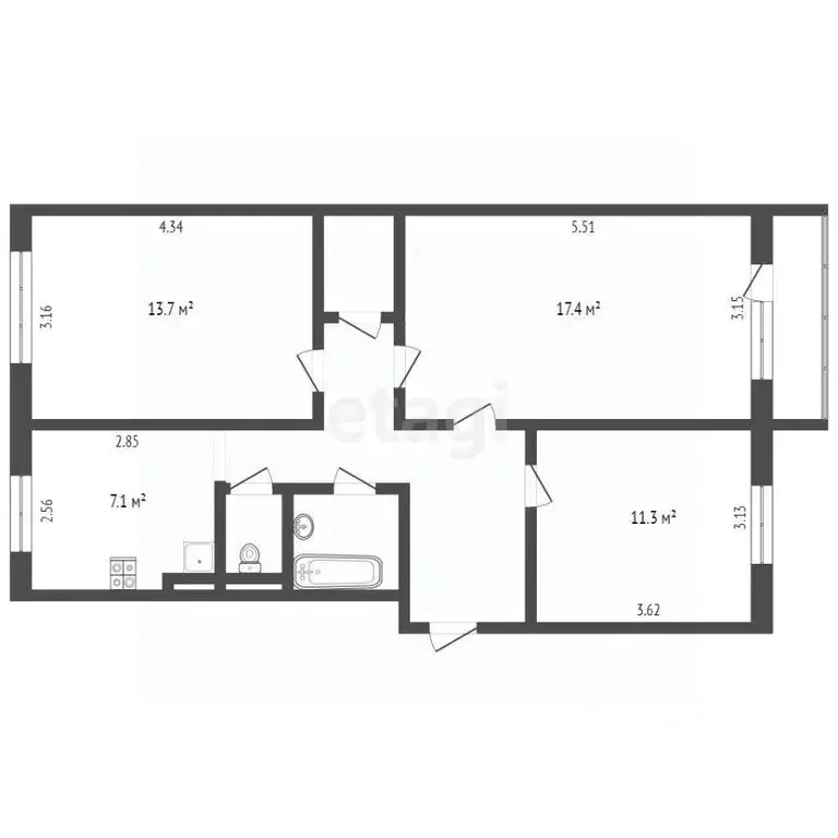 3-к кв. Ямало-Ненецкий АО, Муравленко ул. Муравленко, 21 (64.9 м) - Фото 2