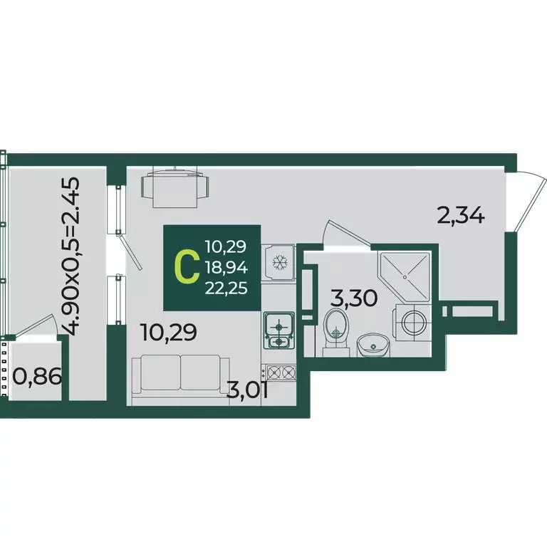 Квартира-студия: Краснодар, микрорайон Образцово (22.25 м) - Фото 1