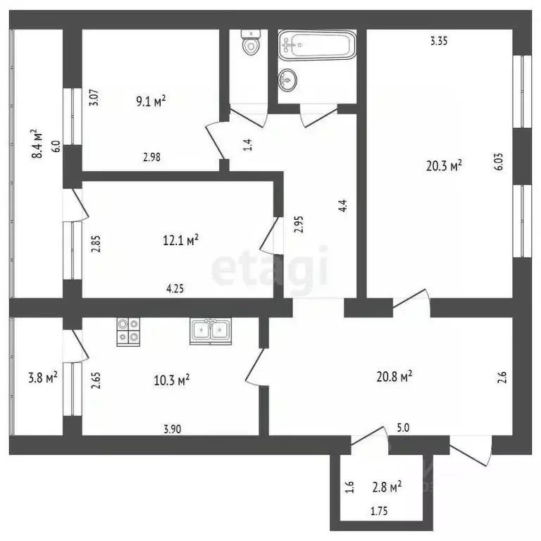 3-к кв. Ставропольский край, Ессентуки Белоугольная ул. (85.4 м) - Фото 1