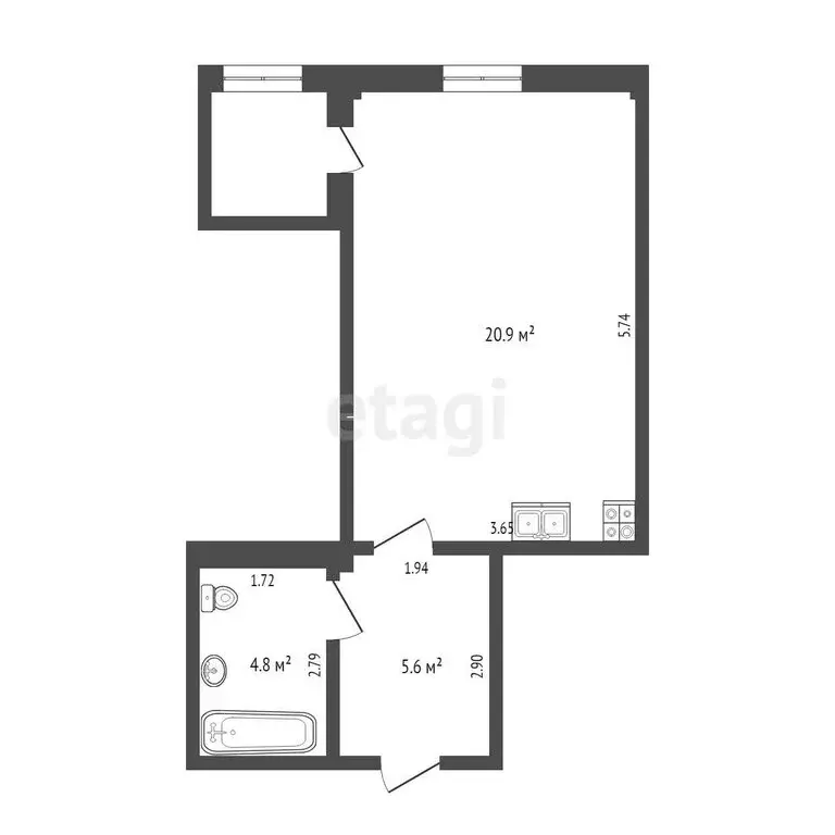 Квартира-студия: Тюмень, Таврическая улица, 9к5 (32.8 м) - Фото 1