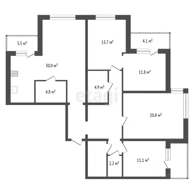 4-к кв. Тюменская область, Тюмень ул. Федюнинского, 30к1 (126.0 м) - Фото 2