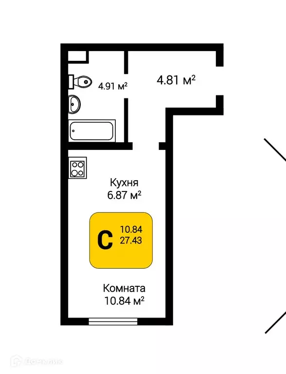Продаётся 1-к квартира, 27.43 м - Фото 0
