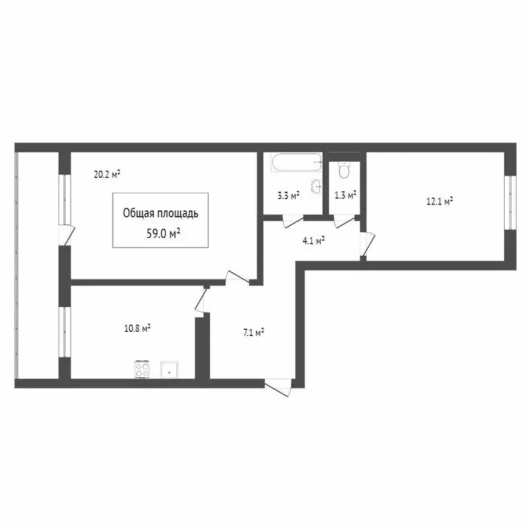 2-комнатная квартира: Томск, посёлок Новый, улица Мечникова, 1Д (58.4 ... - Фото 1