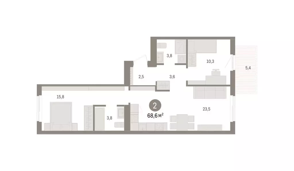 2-комнатная квартира: Новосибирский район, рабочий посёлок Краснообск, ... - Фото 2